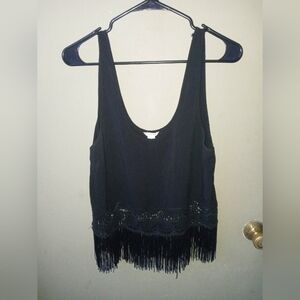 NWOT Black fringed tank